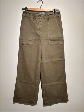Everlane Utility Wide Leg Crop Pants Olive Green High Rise Size 4